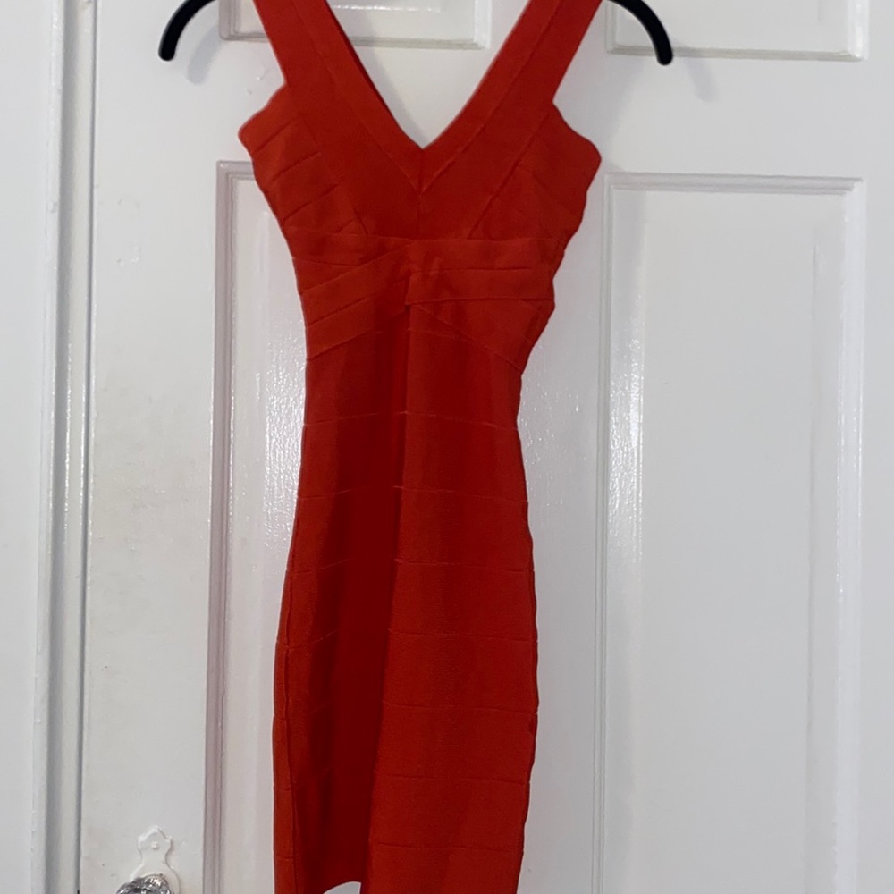 Bebe Red Bodycon mini dress - Herve Leger Bandage style dress